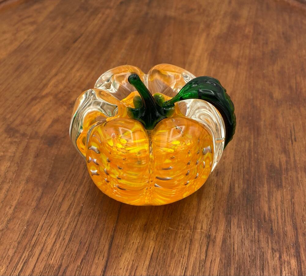 Vintage LENOX Pumpkin Art Glass Orange Paperweight Large 2.5" X 3" Signed